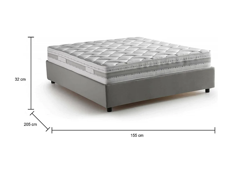 Cama matrimonial Daajj, Cama contenedor con revestimiento de tela, 100% Made in Italy, Apertura frontal, con colchón 140x190 cm incluido, Gris