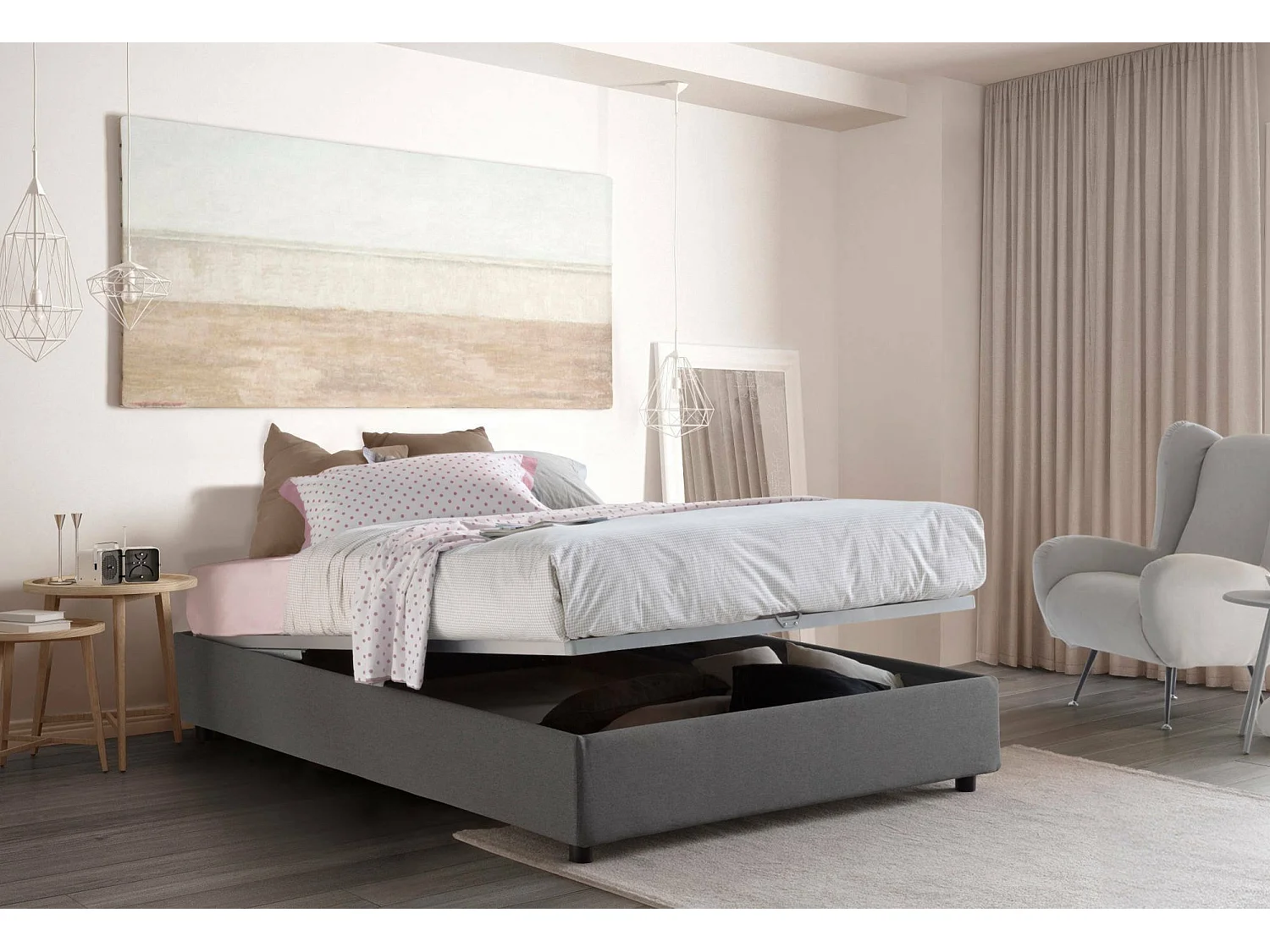 Letto Piazza e Mezza Andla, Sfoderabile Made in Italy, 135x215 cm Grigio