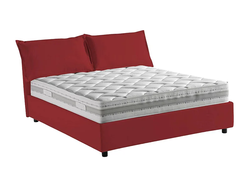 Cama matrimonial Dmelott, Cama contenedor con revestimiento de tela, 100% Made in Italy, Apertura frontal, con colchón 140x190 cm incluido, Rojo