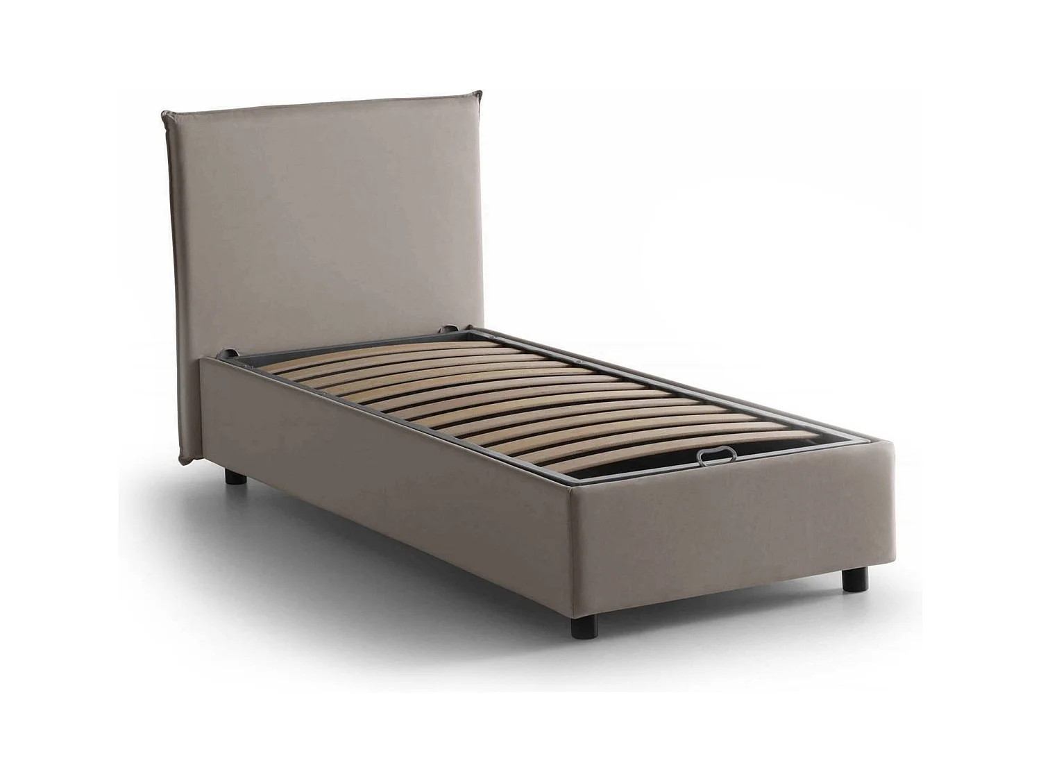 Lit simple Dbaldo, Lit coffre avec revêtement en tissu, 100% Made in Italy, Ouverture frontale, adapté pour matelas 90x190 cm, Taupe
