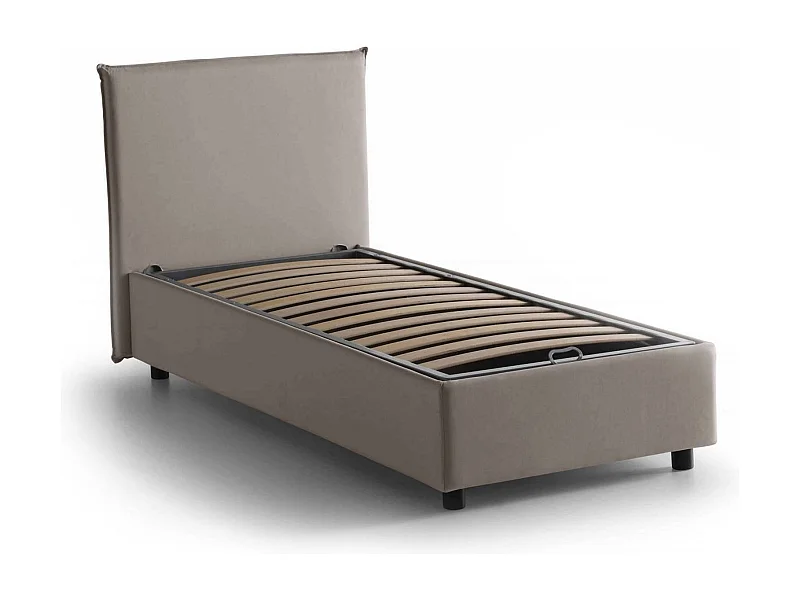 Einzelbett Dbaldo, Containerbett mit Stoffbespannung, 100% Made in Italy, Frontöffnung, passend für Matratze Cm 90x190, Turteltaube