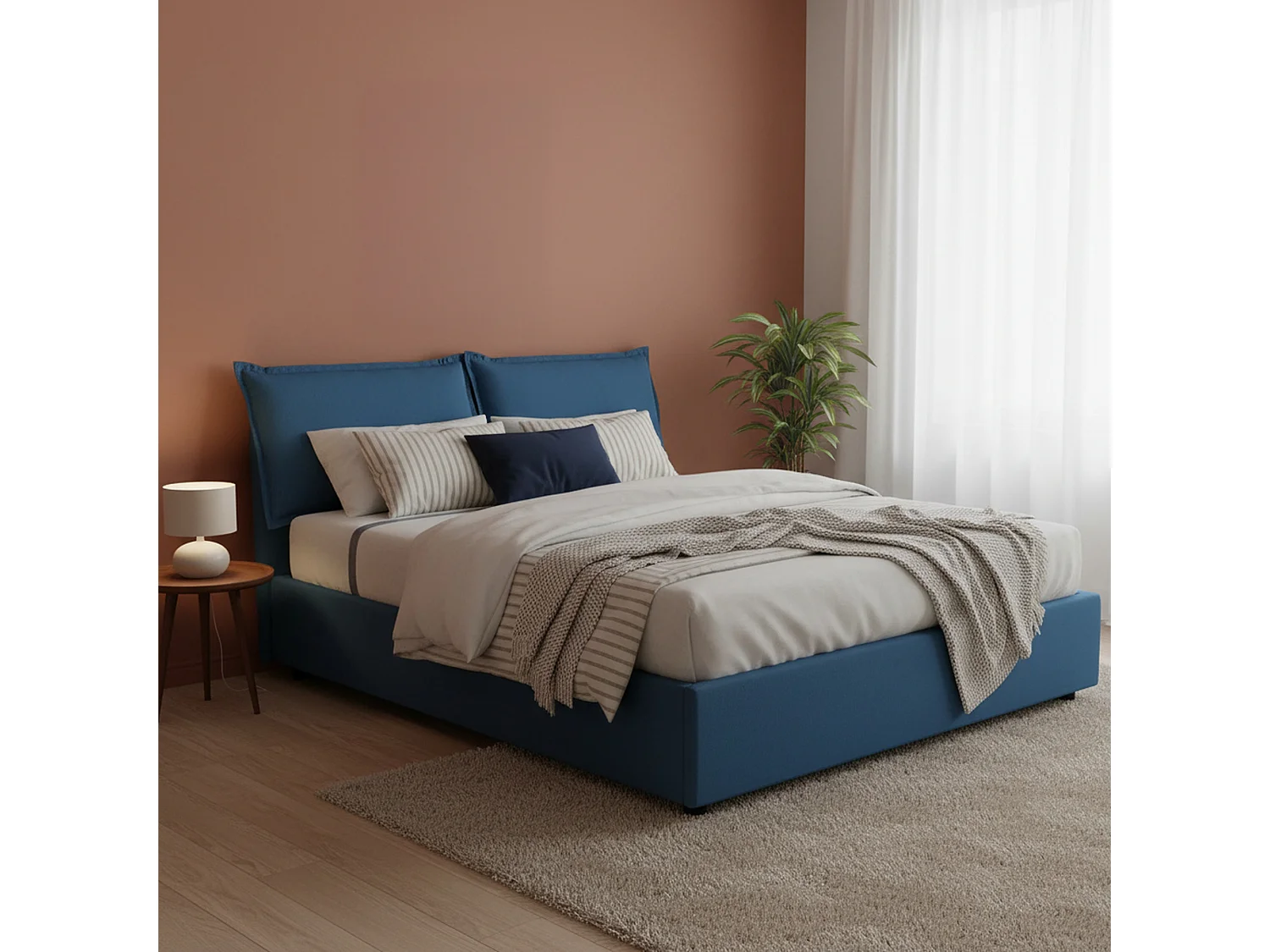 Letto Matrimoniale Amelinda, Materasso Incluso Made in Italy, 175x205 cm blu