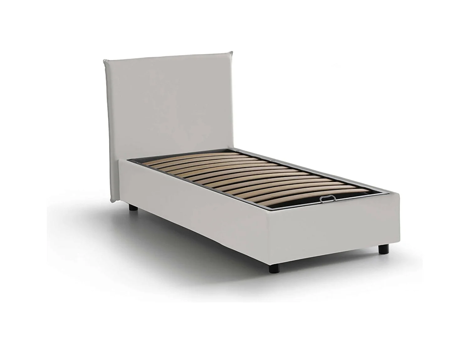 Lit simple Dbaros, Lit coffre avec revêtement en éco-cuir, 100% Made in Italy, Ouverture frontale, adapté pour matelas 90x200 cm, Blanc