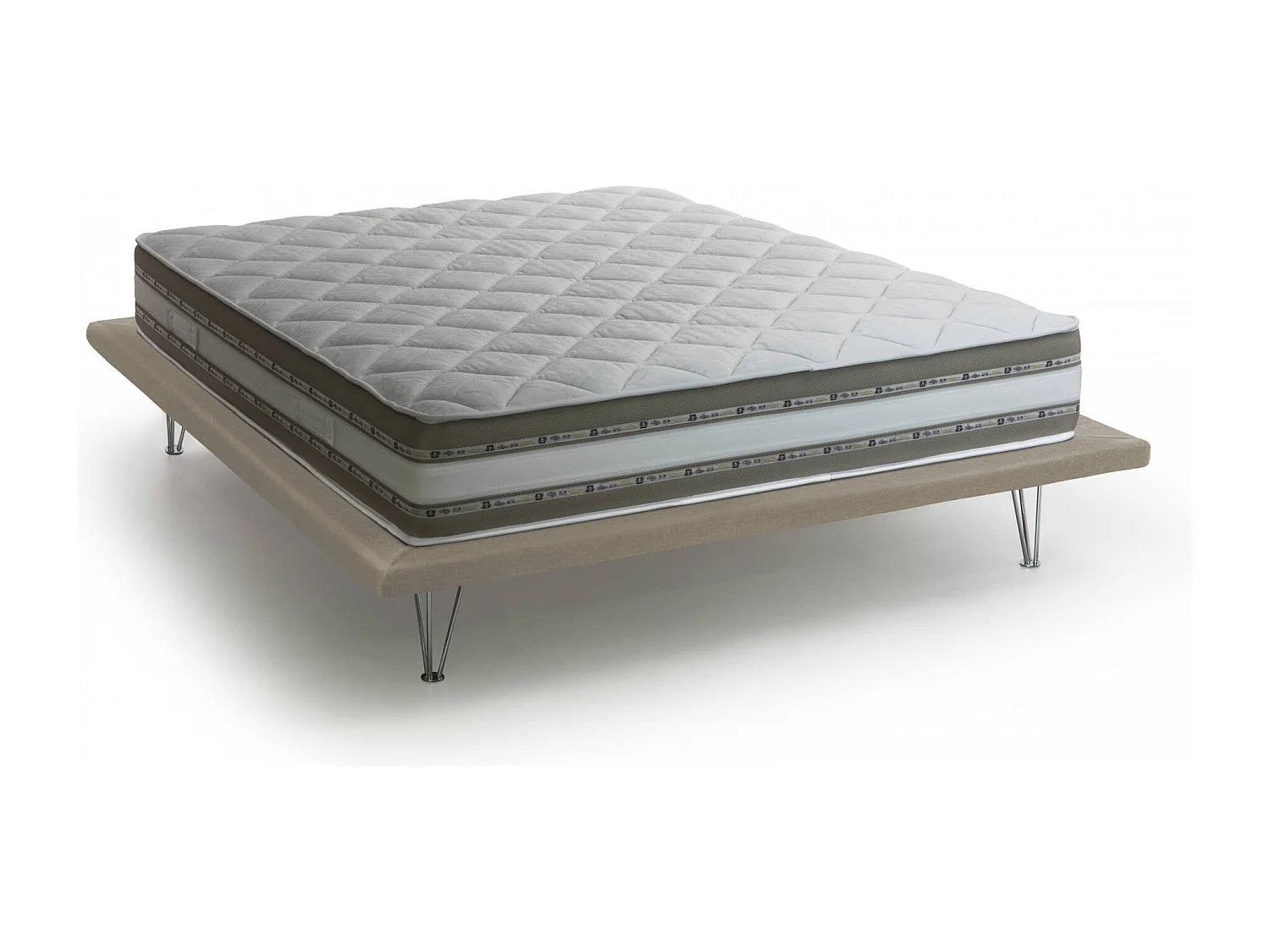 Cama de casal Dgaviol, Cama fixa em tecido com pés, 100% Fabricado na Itália, adequada para colchão 160x200 cm, Bege