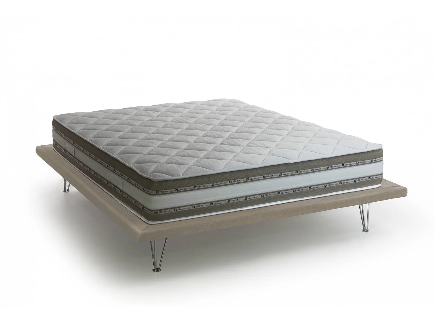 Cama matrimonial Dgaviol, Cama fija en tela con pies, 100% Made in Italy, adecuado para colchón Cm 160x200, Beige