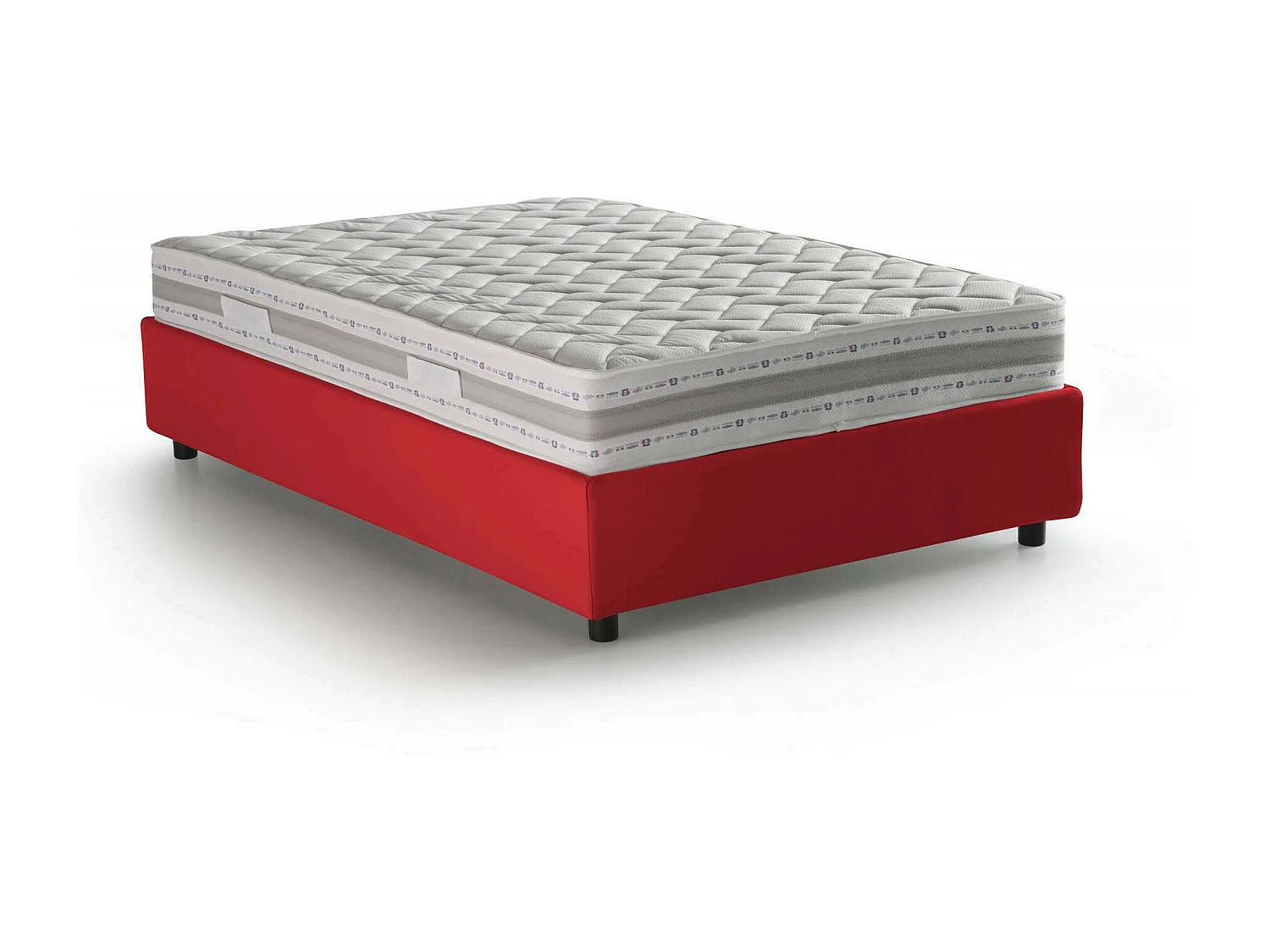 Cama de plaza y media Ddibar, Cama contenedor con revestimiento de tela, 100% Made in Italy, Apertura lateral, con colchón Cm 120x190 incluido, Rojo