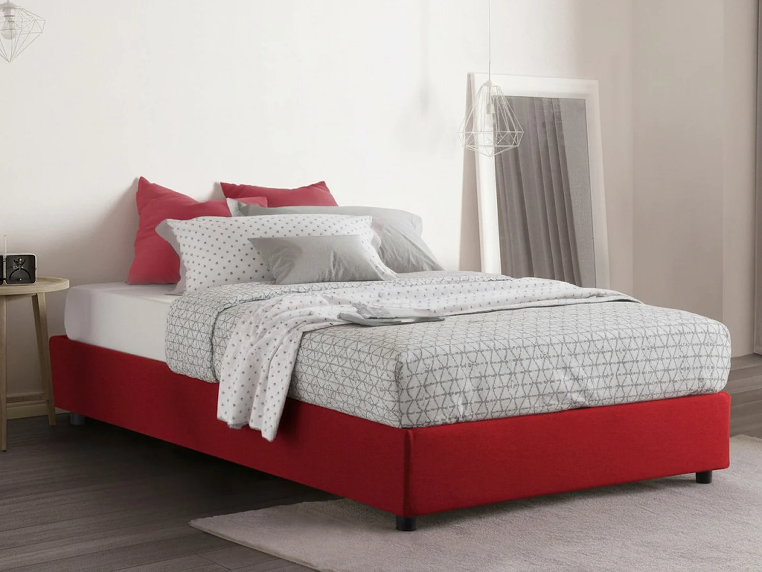 Lit double Ddibar, Lit coffre avec revêtement en tissu, 100% Made in Italy, Ouverture latérale, avec matelas 120x190 cm inclus, Rouge