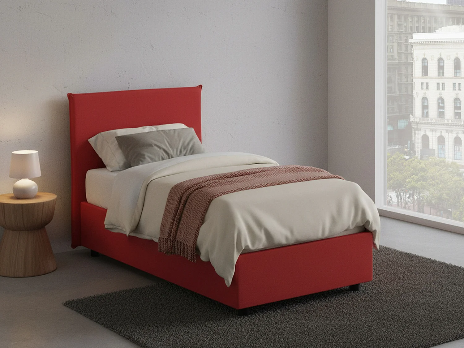 Lit simple Darut, Lit coffre avec revêtement en tissu, 100% Made in Italy, Ouverture latérale, adapté pour matelas 80x190 cm, Rouge