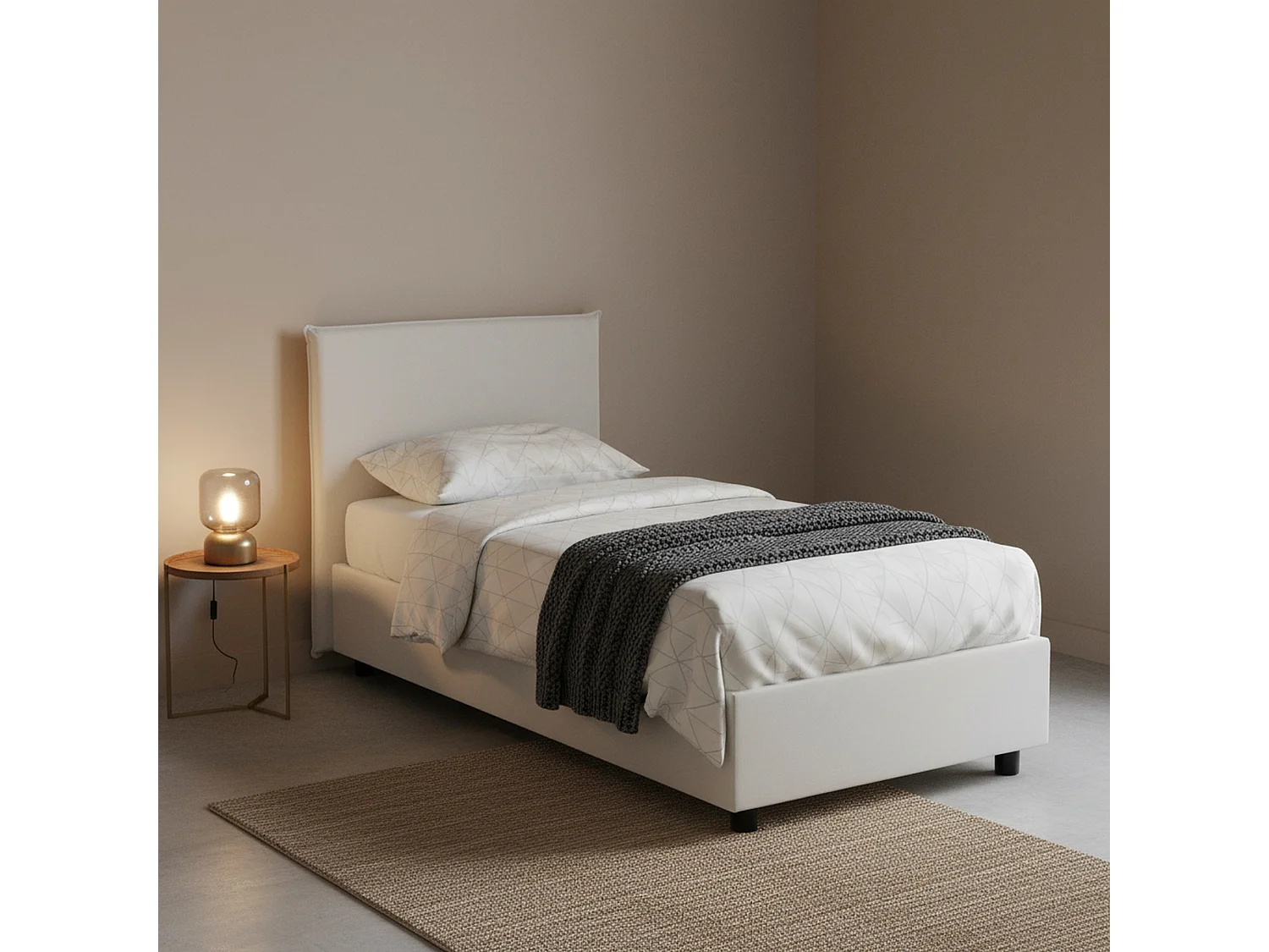 Letto Singolo Grecale, Contenitore Made in Italy, 95x205 cm Bianco