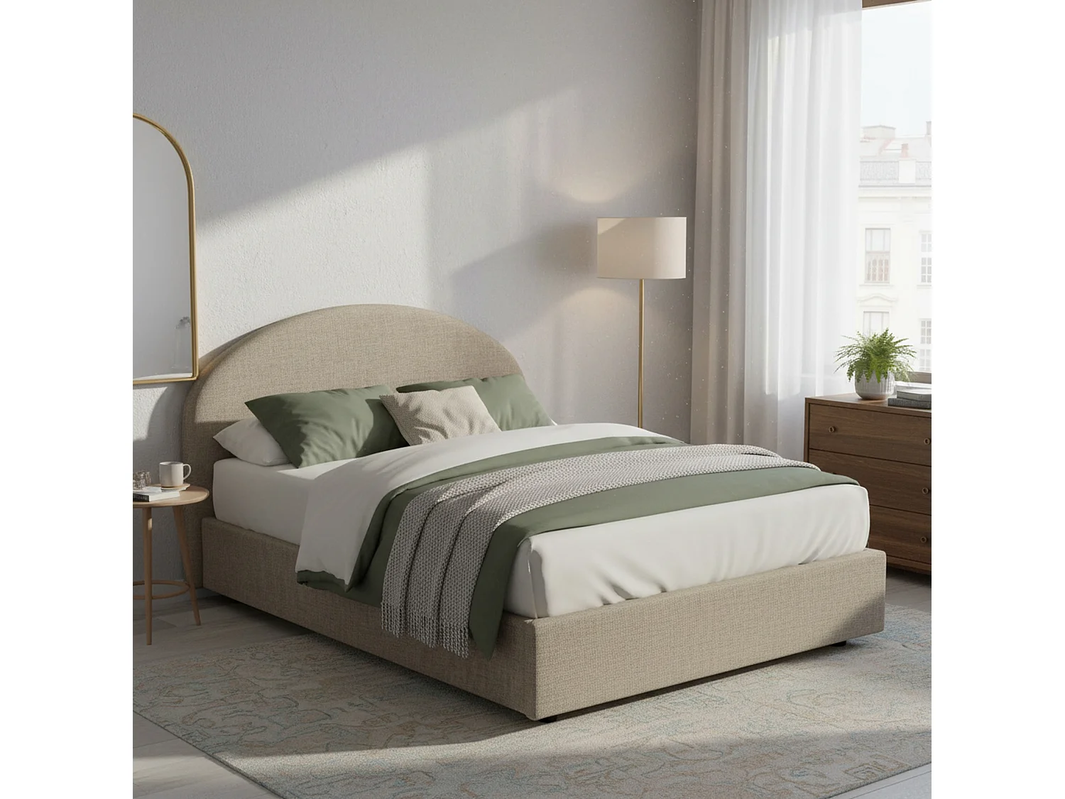 Dekon tweepersoonsbed, Opbergbed met stoffen bekleding, 100% Made in Italy, Opening aan de voorzijde, geschikt voor matras 160x200 cm, Taupe