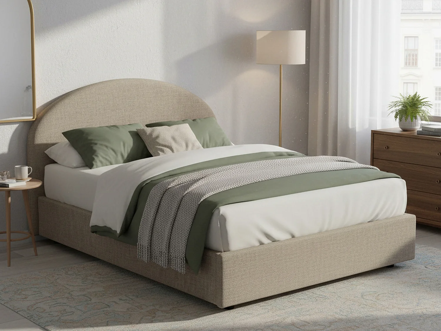 Dekon tweepersoonsbed, Opbergbed met stoffen bekleding, 100% Made in Italy, Opening aan de voorzijde, geschikt voor matras 160x200 cm, Taupe