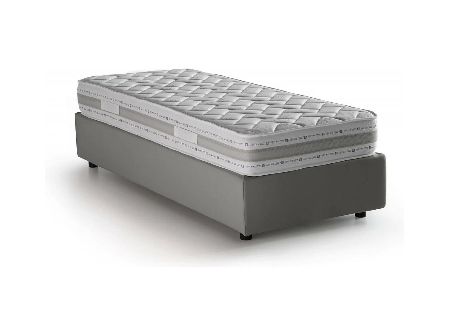 Lit simple Dmeol, Lit coffre avec revêtement en tissu, 100% Made in Italy, Ouverture frontale, avec matelas 90x190 cm inclus, Gris