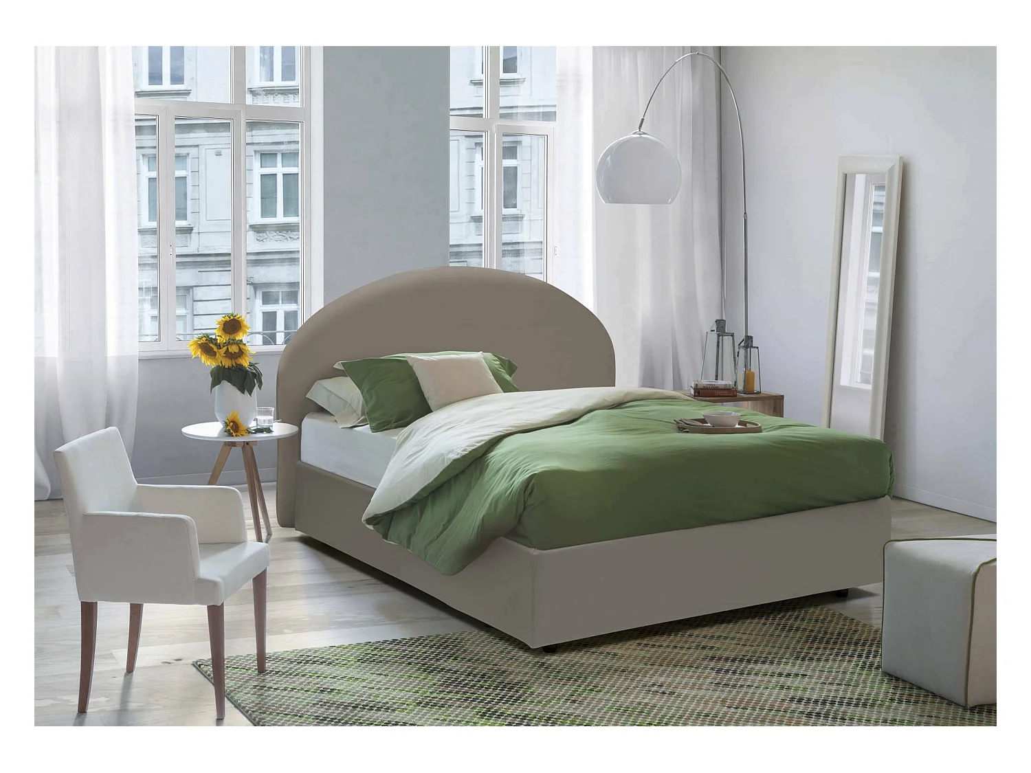 Doppelbett Dbohine, Containerbett mit Kunstlederbezug, 100% Made in Italy, Frontöffnung, passend für Matratze 160x190 cm, Turteltaube