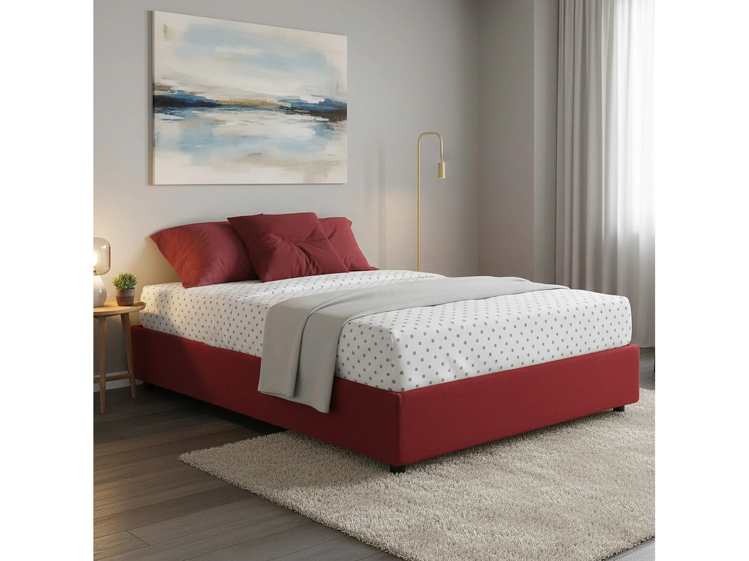 Doppelbett Dagazz, Containerbett mit Stoffbespannung, 100% Made in Italy, Frontöffnung, passend für Matratze Cm 140x190, Rot