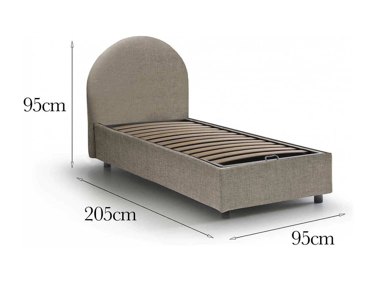 Lit simple Dcolpan, ??Lit coffre avec revêtement en tissu, 100% Made in Italy, Ouverture frontale, avec matelas 80x190 cm inclus, Taupe