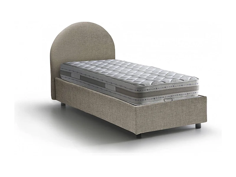 Lit simple Dcolpan, ??Lit coffre avec revêtement en tissu, 100% Made in Italy, Ouverture frontale, avec matelas 80x190 cm inclus, Taupe