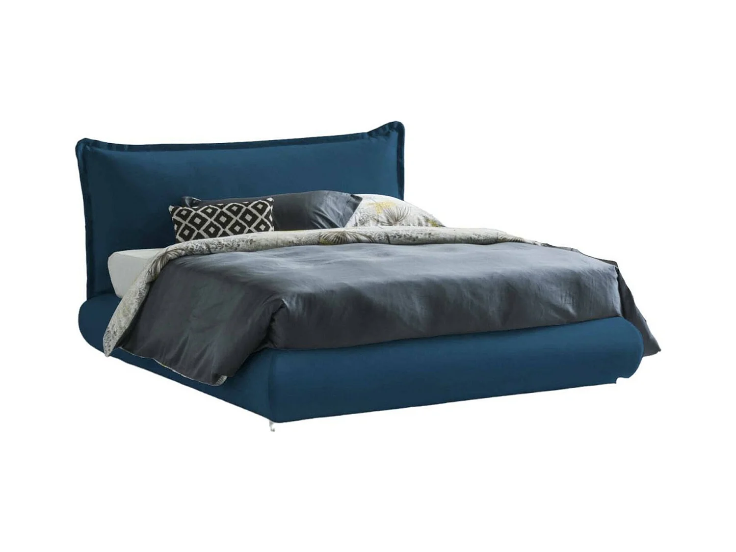 Lit double Dfecci, Lit coffre avec revêtement et tête de lit en tissu, 100% Made in Italy, Ouverture frontale, adapté pour matelas 160x190 cm, Bleu