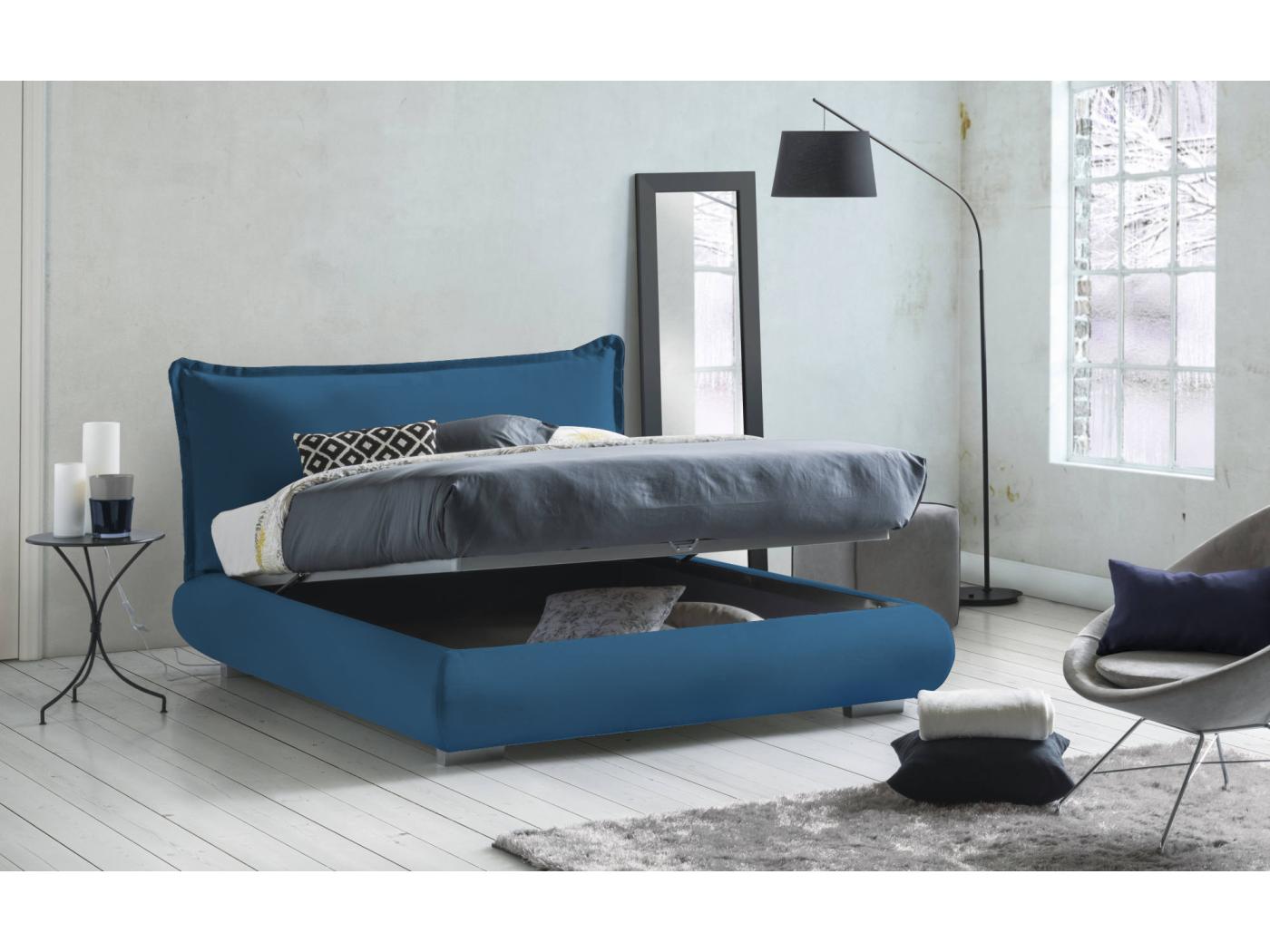 Letto matrimoniale Dgiraud, Letto fisso in tessuto con piedini, 100% Made  in Italy, adatto per materasso 160x190 cm, Blu