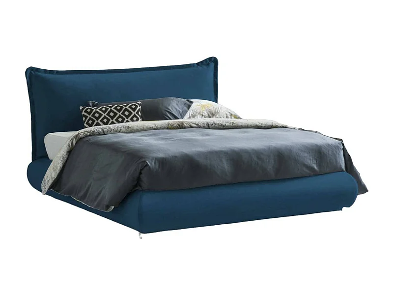 Dfecci tweepersoonsbed, Opbergbed met stoffen bekleding en hoofdeinde, 100% Made in Italy, Opening aan de voorzijde, geschikt voor matras 160x190 cm, Blauw