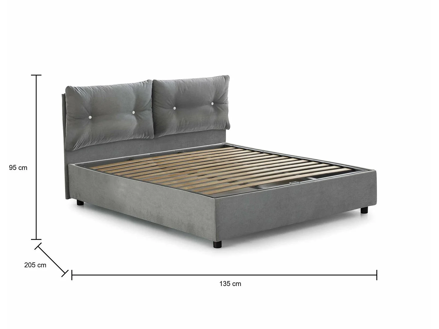 Letto Piazza e Mezza Agamennone, Sfoderabile Made in Italy, 135x205 cm Grigio