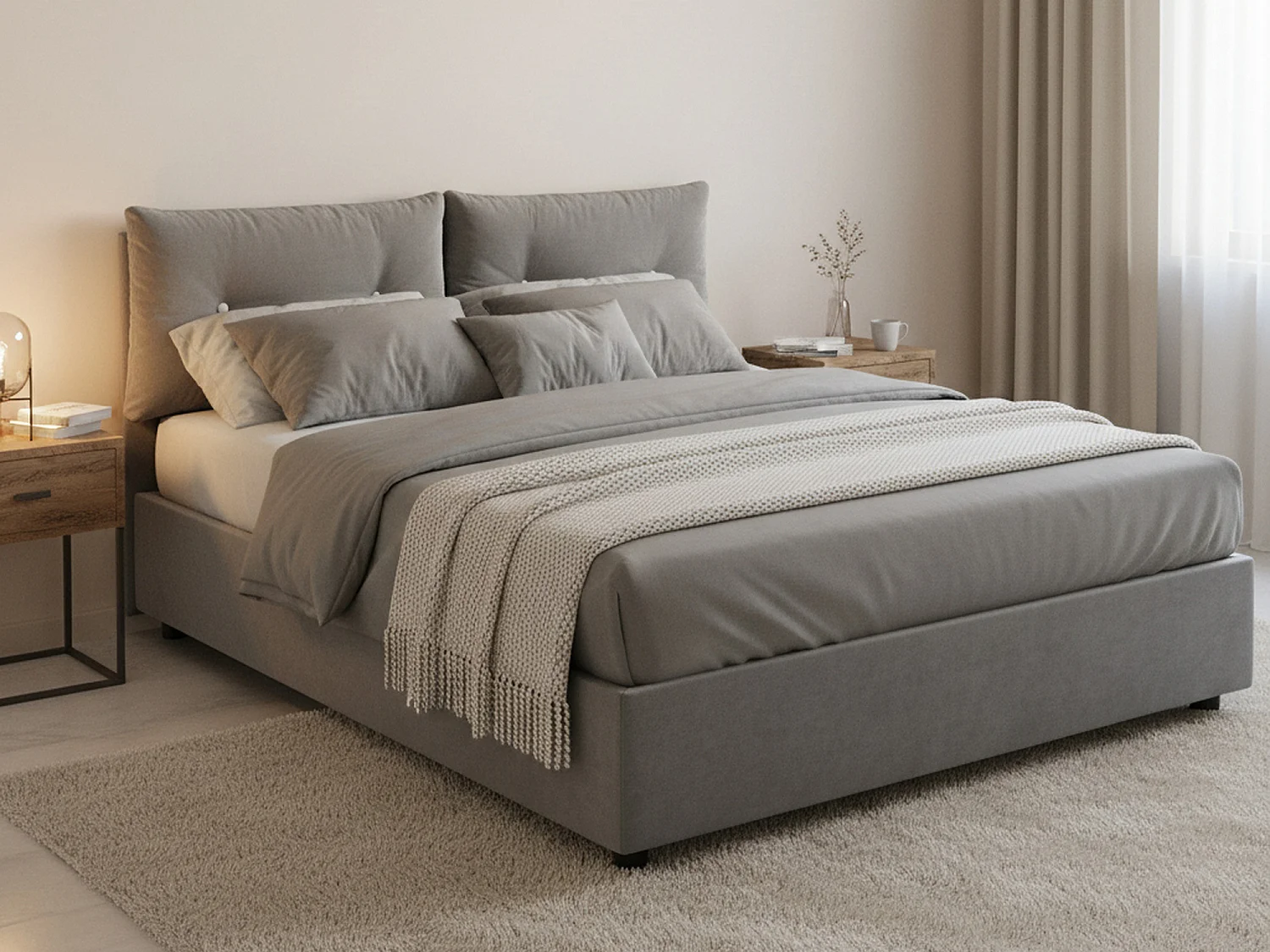 Letto Piazza e Mezza Agamennone, Sfoderabile Made in Italy, 135x205 cm Grigio