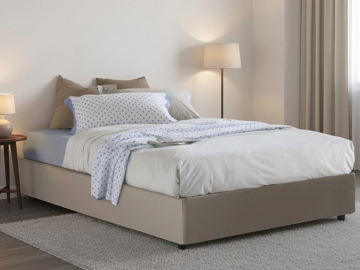 Dguiebr tweepersoonsbed, opbergbed met eco-lederen bekleding, 100% Made in Italy, opening aan de voorkant, geschikt voor matras 120x200 cm, duifgrijs