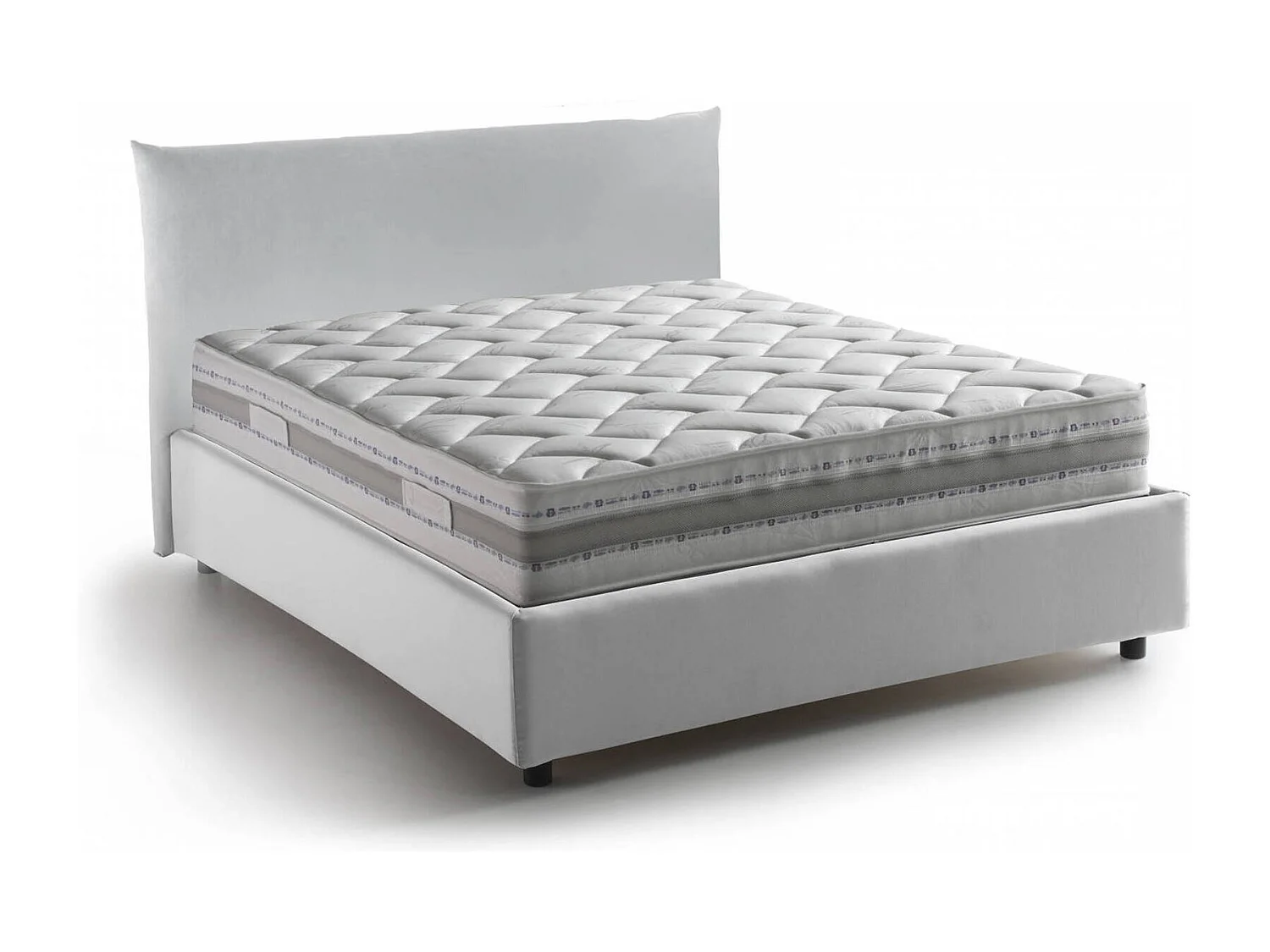 Lit double Dbranc, lit coffre avec revêtement en tissu, 100% Made in Italy, ouverture frontale, avec matelas 120x190 cm inclus, Blanc
