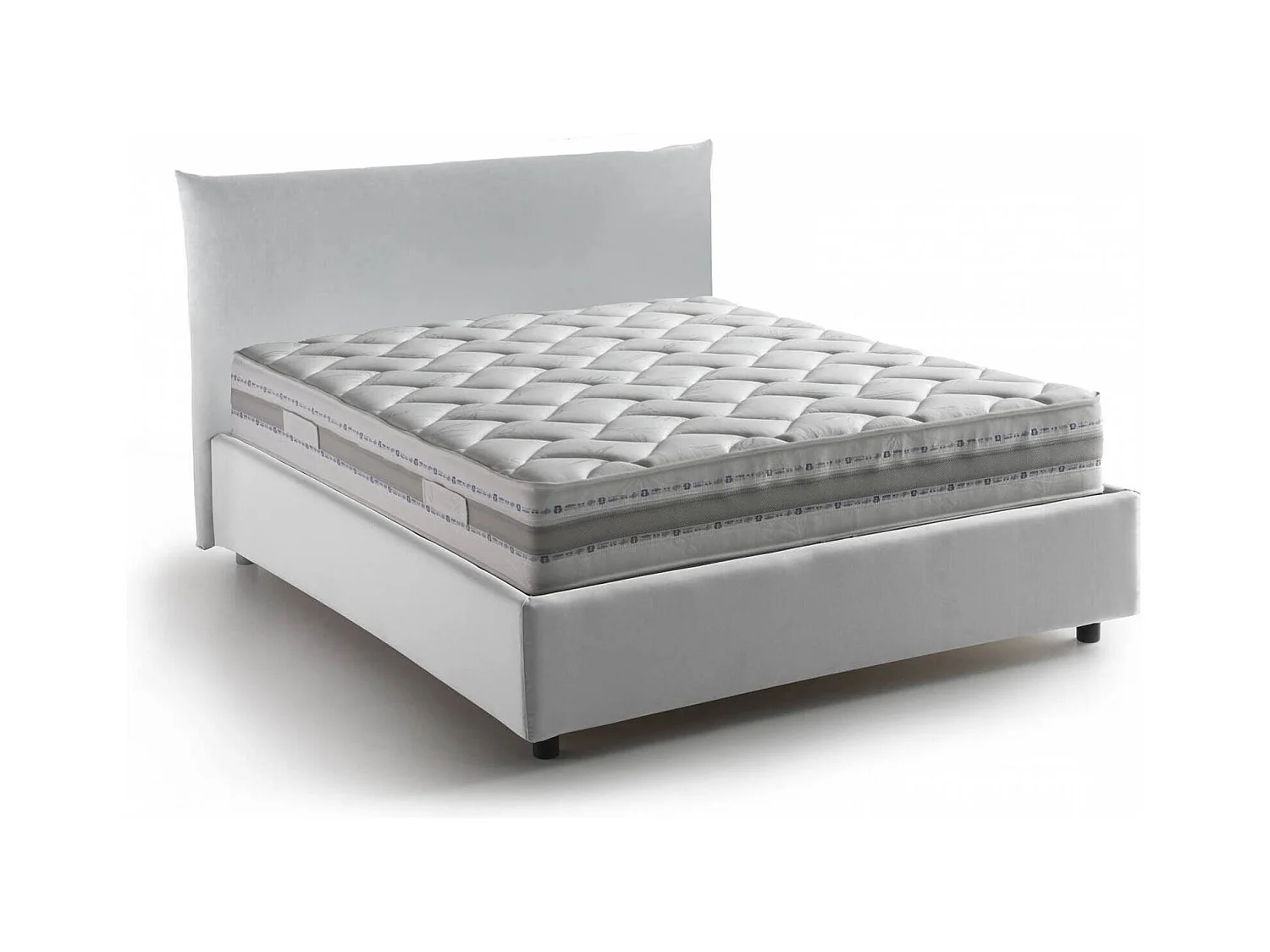 Lit double Dbranc, lit coffre avec revêtement en tissu, 100% Made in Italy, ouverture frontale, avec matelas 120x190 cm inclus, Blanc