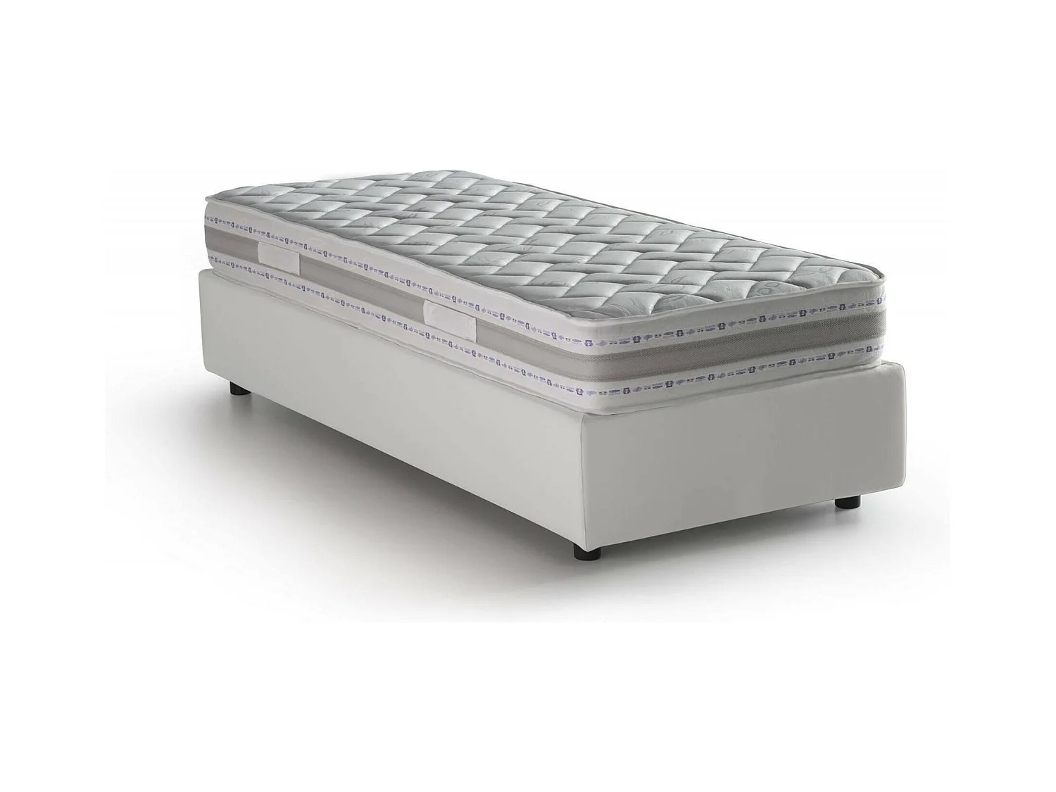 Lit simple Dzovk, Lit coffre avec revêtement en éco-cuir, 100% Made in Italy, Ouverture frontale, avec matelas 90x200 cm inclus, Blanc