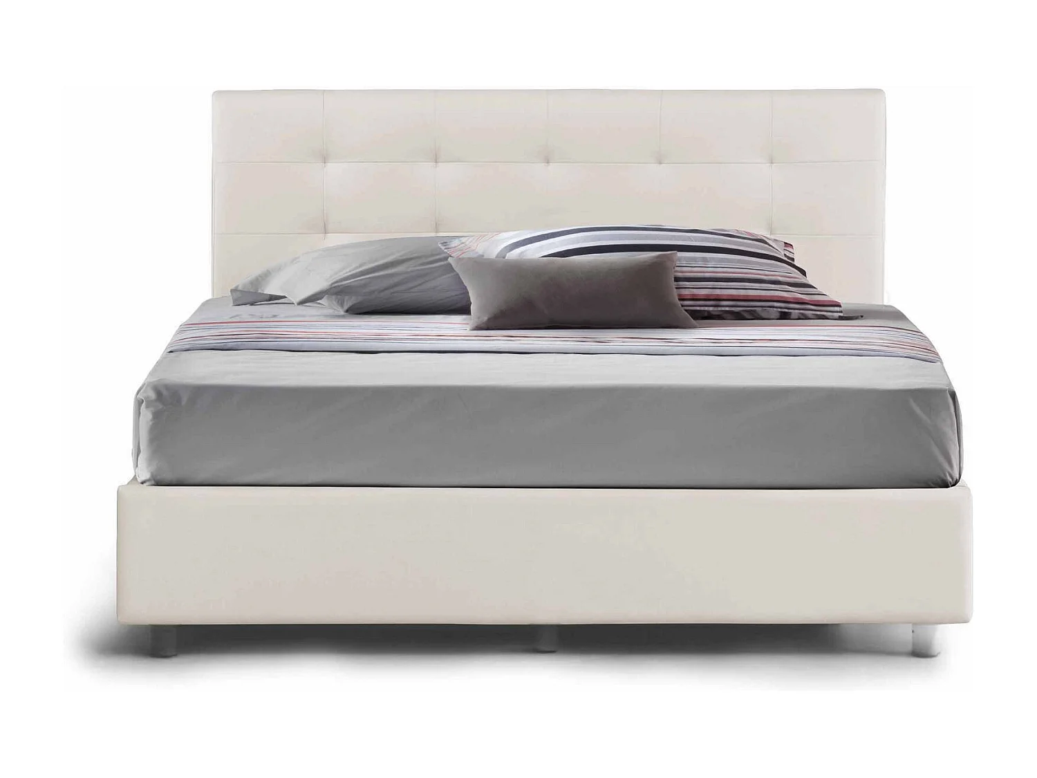 Cama de casal Dnannin, Cama de armazenamento e cabeceira em couro ecológico, 100% Fabricado na Itália, Abertura frontal, adequada para colchão 160x190 cm, Branco