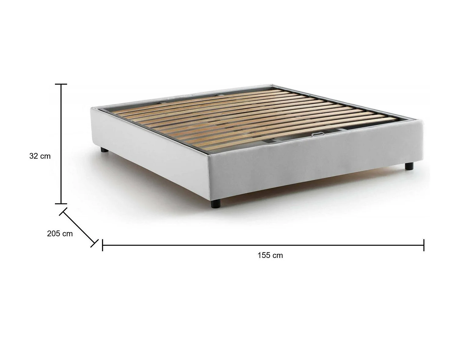 Doppelbett Dagazz, Containerbett mit Stoffbespannung, 100% Made in Italy, Frontöffnung, passend für Matratze Cm 140x190, Weiß