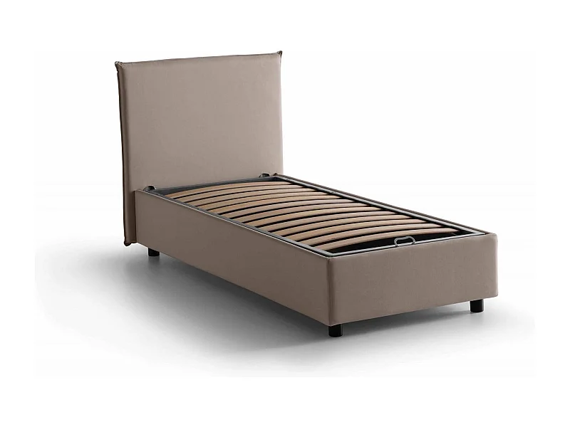 Daugell eenpersoonsbed, Opbergbed met stoffen bekleding, 100% Made in Italy, Zijopening, inclusief matras 80x190 cm, Taupe
