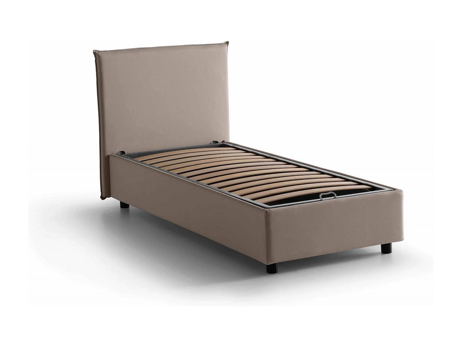 Lit simple Daugell, Lit coffre avec revêtement en tissu, 100% Made in Italy, Ouverture latérale, avec matelas 80x190 cm inclus, Taupe