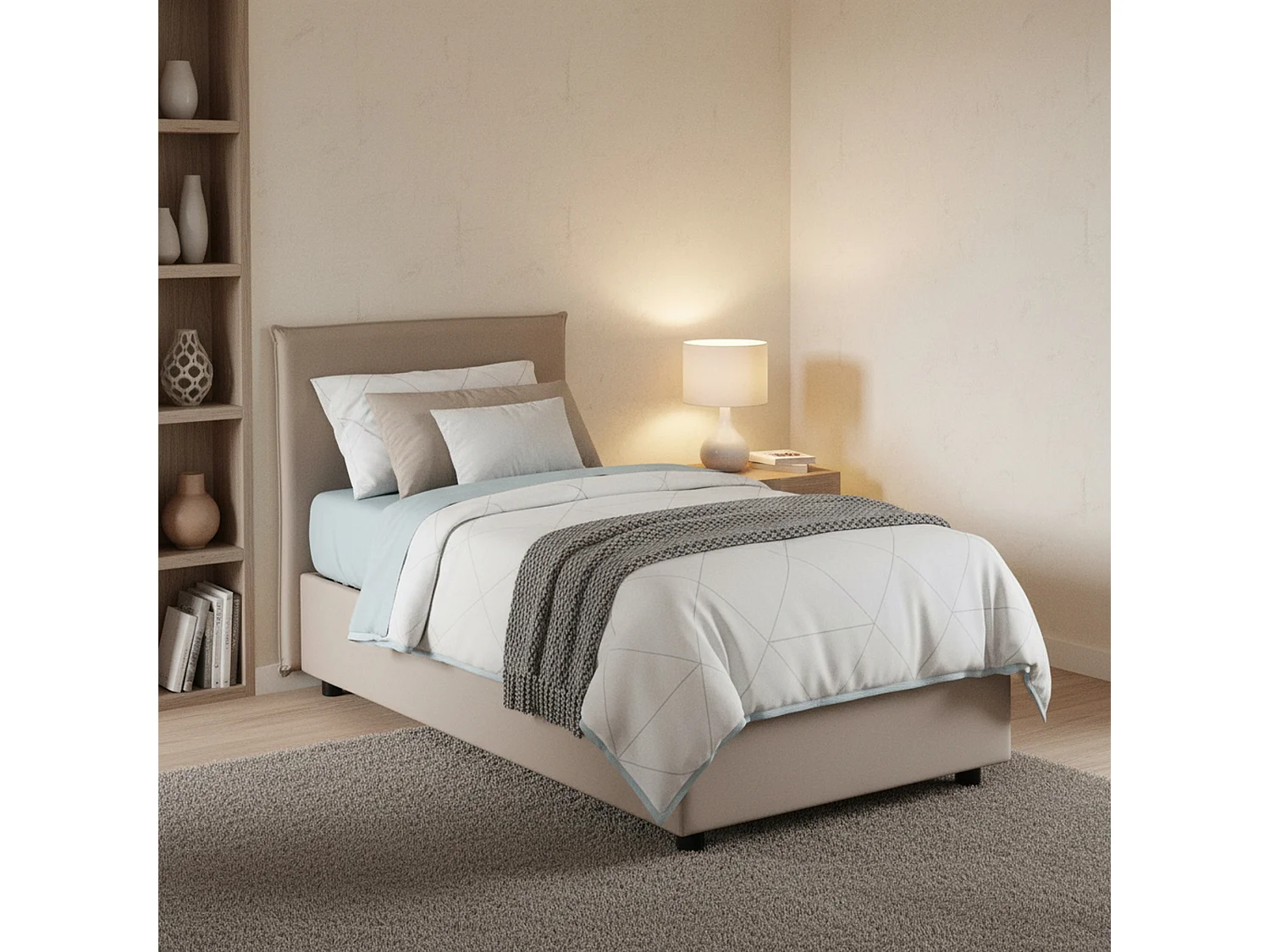Lit simple Daugell, Lit coffre avec revêtement en tissu, 100% Made in Italy, Ouverture latérale, avec matelas 80x190 cm inclus, Taupe