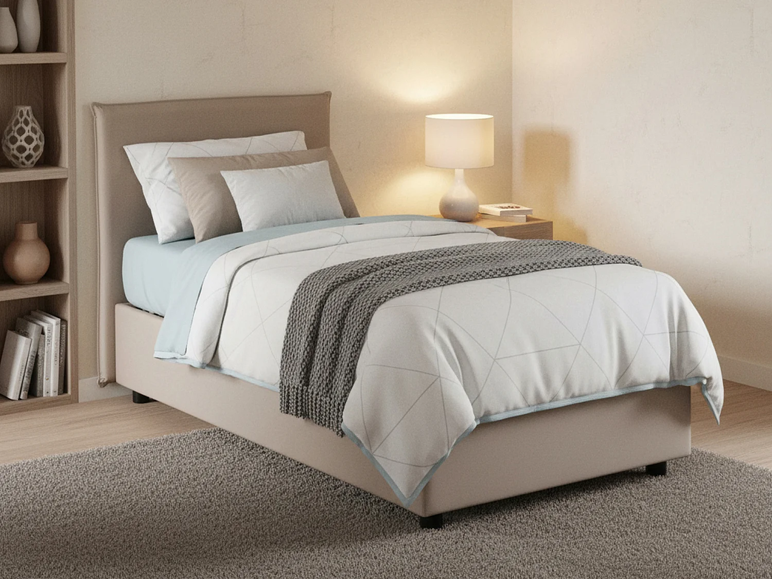 Lit simple Daugell, Lit coffre avec revêtement en tissu, 100% Made in Italy, Ouverture latérale, avec matelas 80x190 cm inclus, Taupe