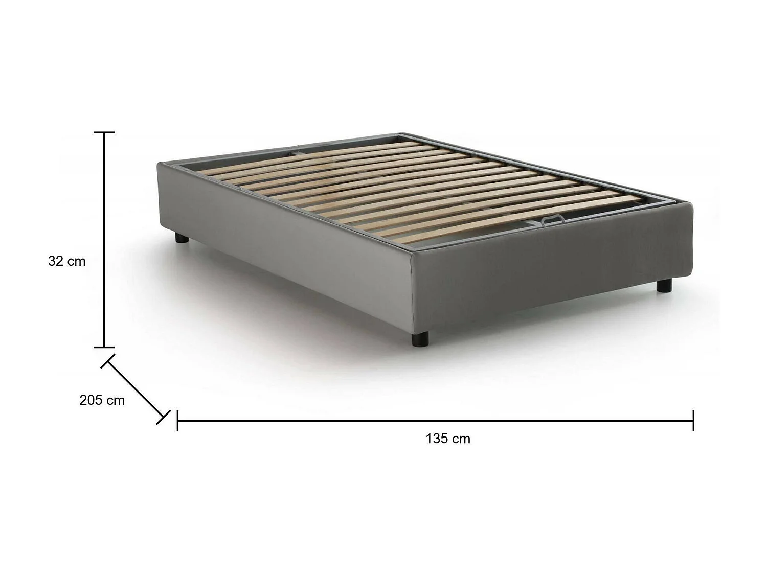 Quadratisches und halbes Bett Daronic, Containerbett mit Stoffbespannung, 100% Made in Italy, Seitliche Ã–ffnung, passend für Matratze Cm 120x190, Grau