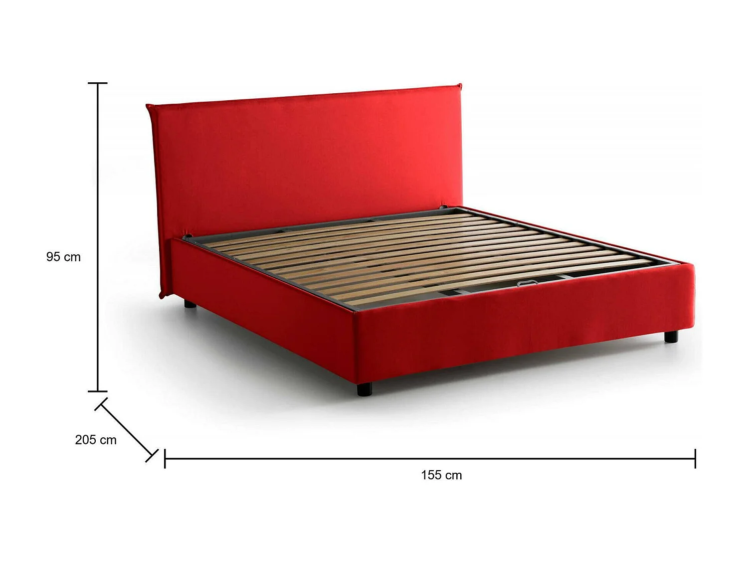 Lit double Dadorn, Lit coffre avec revêtement en tissu, 100% Made in Italy, Ouverture frontale, adapté pour matelas 140x190 cm, Rouge
