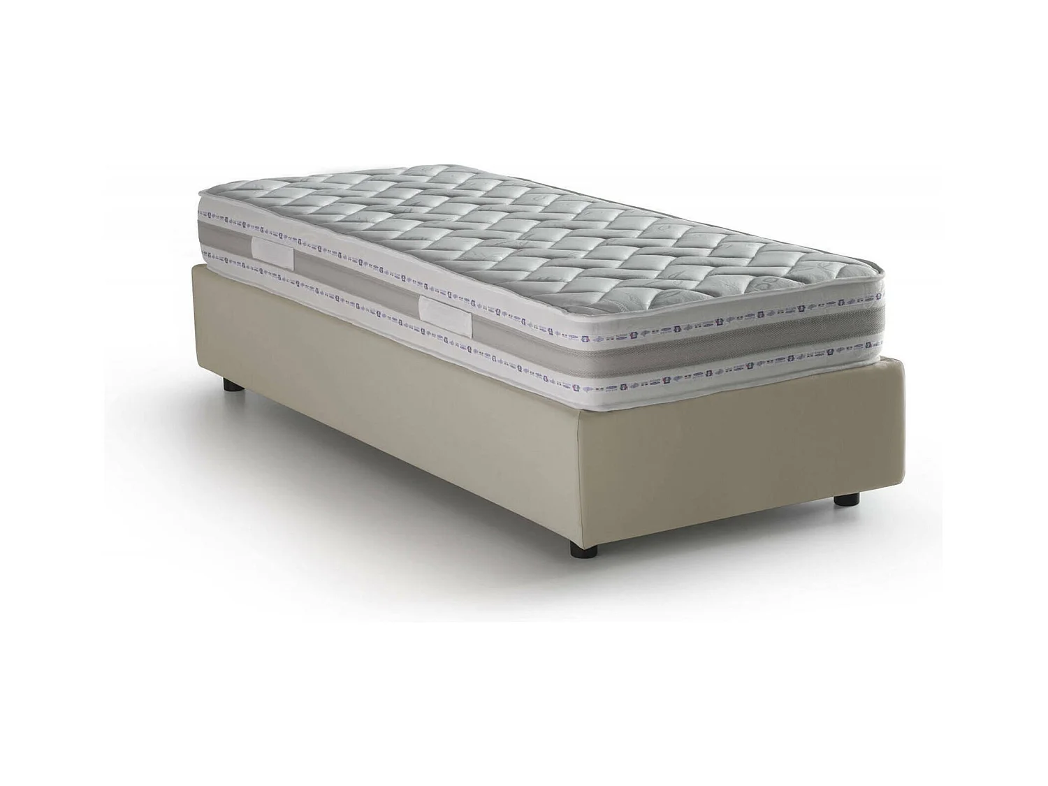 Lit simple Dmorier, Lit coffre avec revêtement en tissu, 100% Made in Italy, Ouverture frontale, avec matelas 90x200 cm inclus, Beige