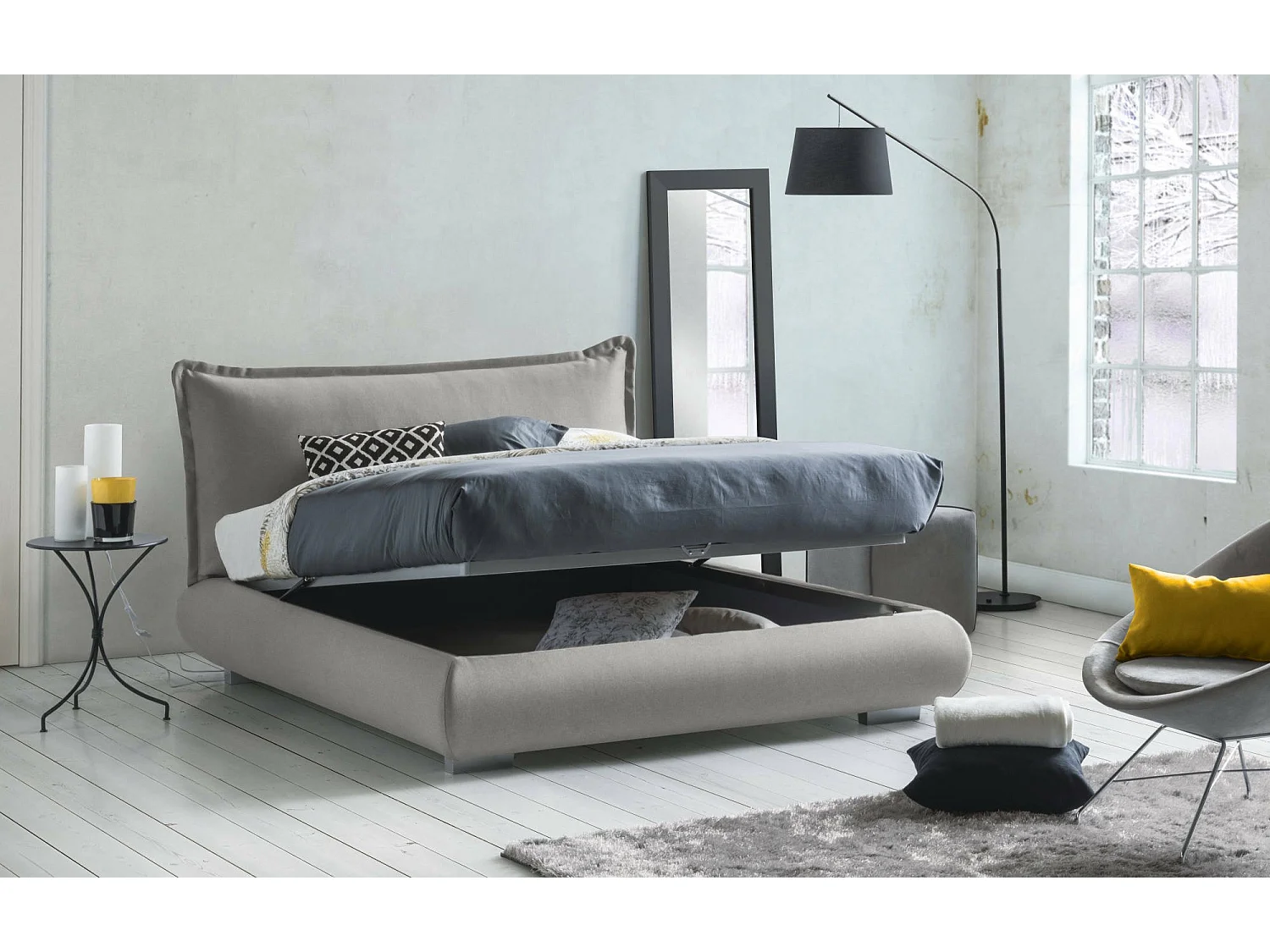 Cama matrimonial Dfecci, Cama contenedor con tapizado de tela y cabecero, 100% Made in Italy, Apertura frontal, adecuado para colchón 160x190 cm, Gris