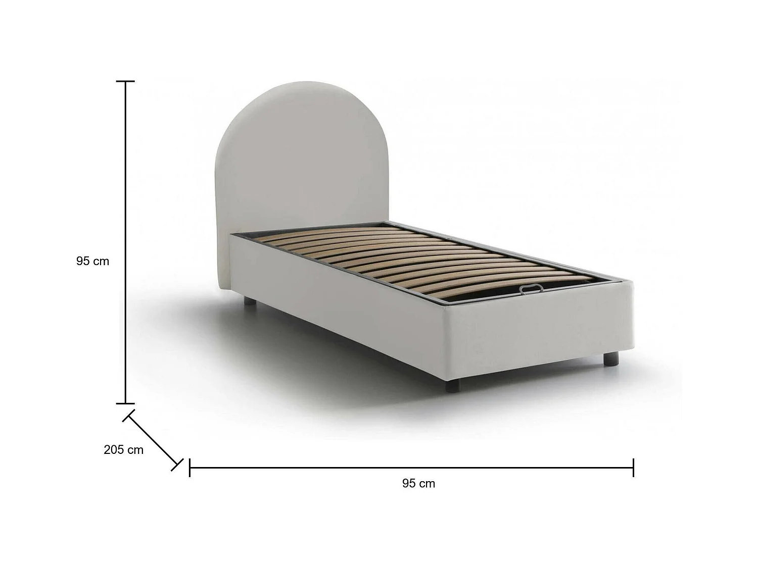 Einzelbett Ddurs, Containerbett mit Kunstlederbezug, 100% Made in Italy, Seitliche Öffnung, passend für Matratze 80x190 cm, Weiß