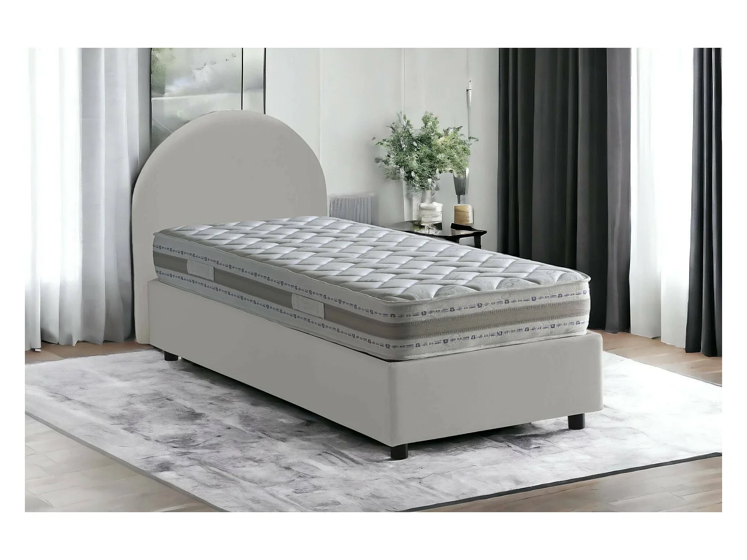 Einzelbett Ddurs, Containerbett mit Kunstlederbezug, 100% Made in Italy, Seitliche Öffnung, passend für Matratze 80x190 cm, Weiß