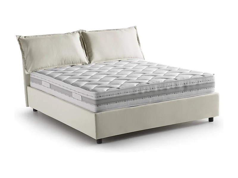 Doppelbett Dmelott, Containerbett mit Stoffbespannung, 100% Made in Italy, Frontöffnung, inklusive Matratze 140x190 cm, Beige