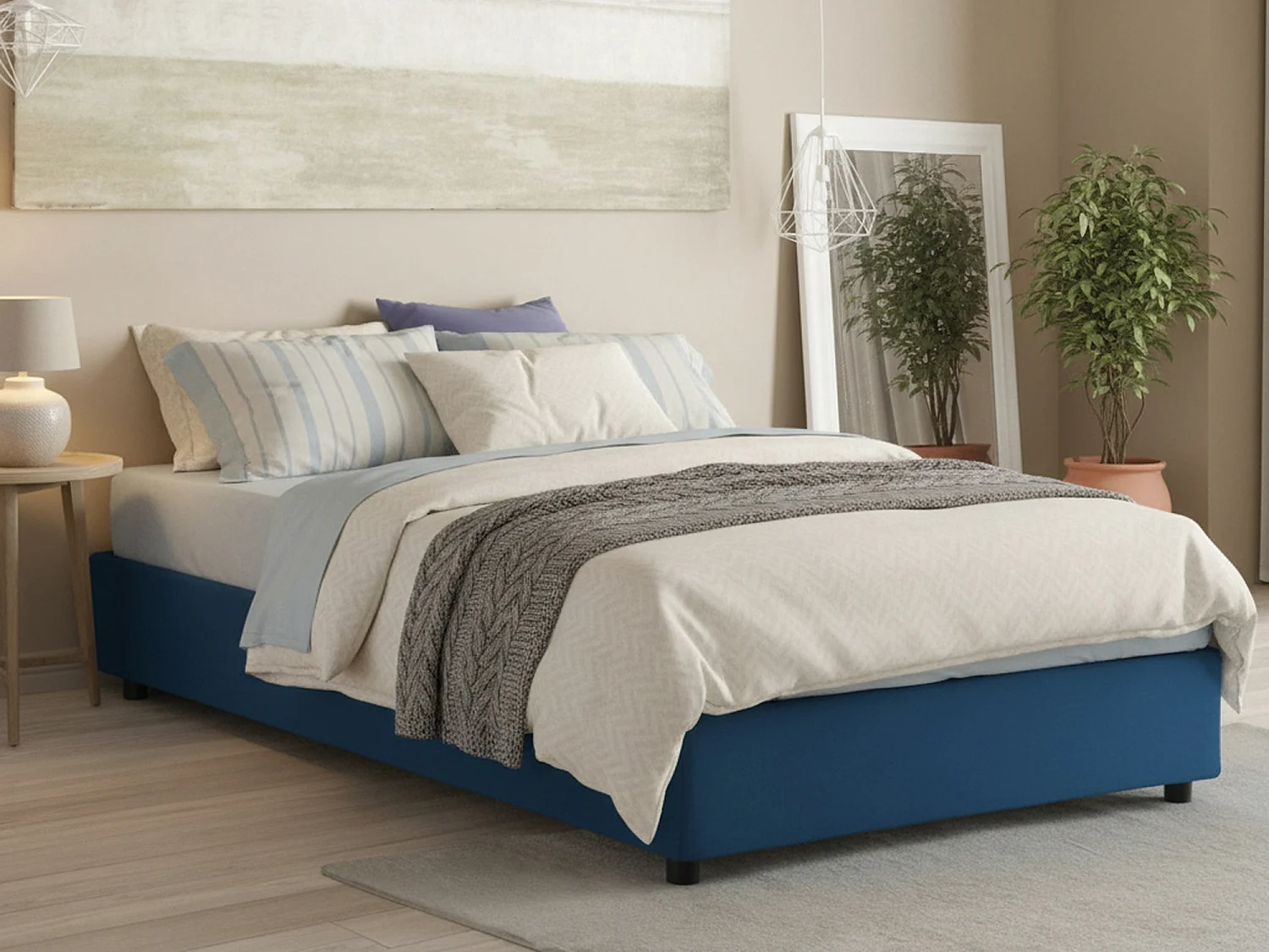 Lit double Deusep, Lit coffre avec revêtement en tissu, 100% Made in Italy, Ouverture frontale, avec matelas 160x200 cm inclus, Bleu