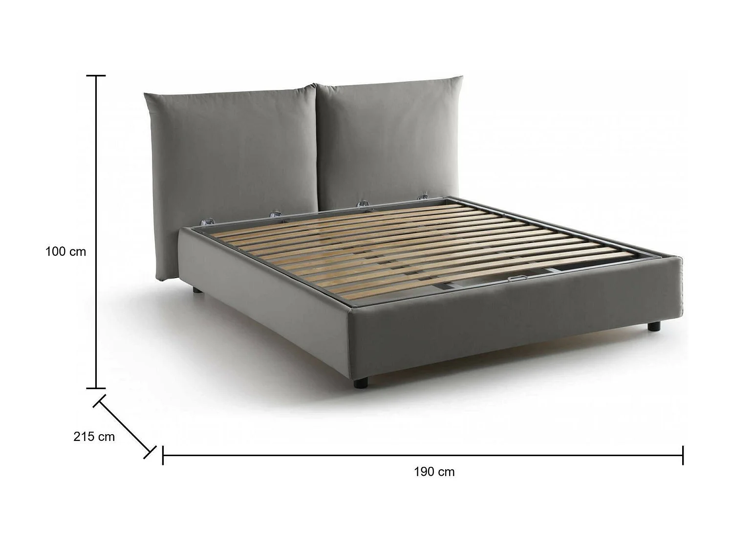 Lit double Dmlaka, Lit coffre avec revêtement en tissu, 100% Made in Italy, Ouverture frontale, adapté pour matelas 160x190 cm, Gris