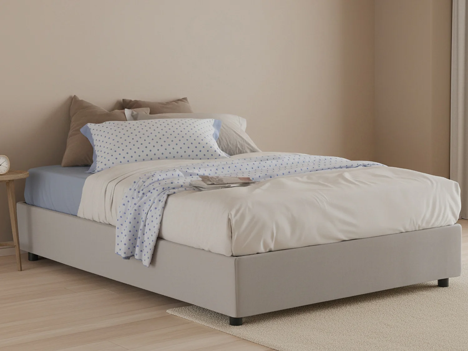 Lit double Dmasin, Lit coffre avec revêtement en éco-cuir, 100% Made in Italy, Ouverture frontale, avec matelas 120x200 cm inclus, Blanc