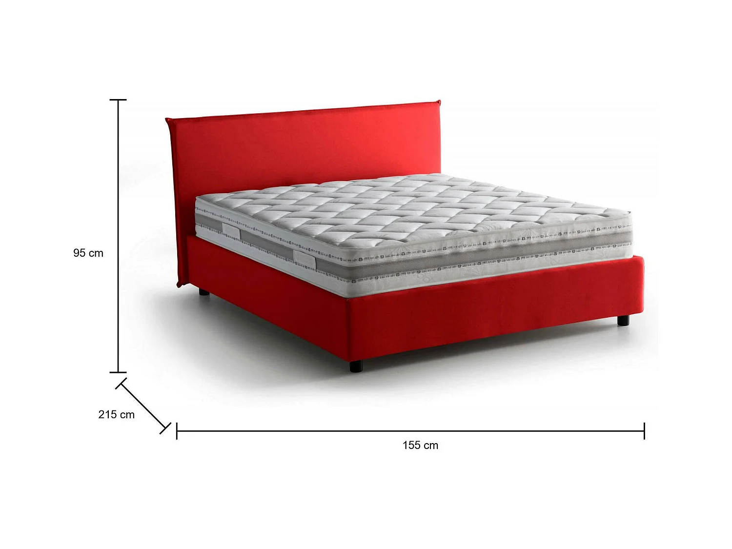 Lit double Dallegr, Lit coffre avec revêtement en tissu, 100% Made in Italy, Ouverture frontale, avec matelas 140x200 cm inclus, Rouge