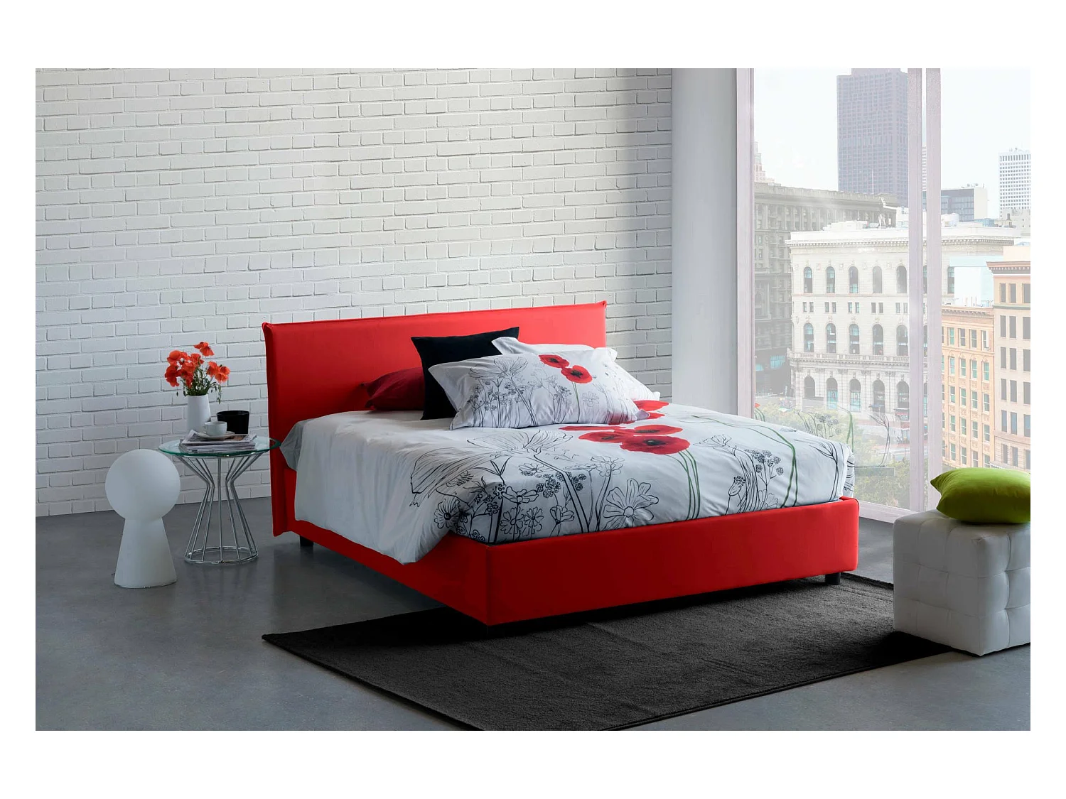 Lit double Dallegr, Lit coffre avec revêtement en tissu, 100% Made in Italy, Ouverture frontale, avec matelas 140x200 cm inclus, Rouge