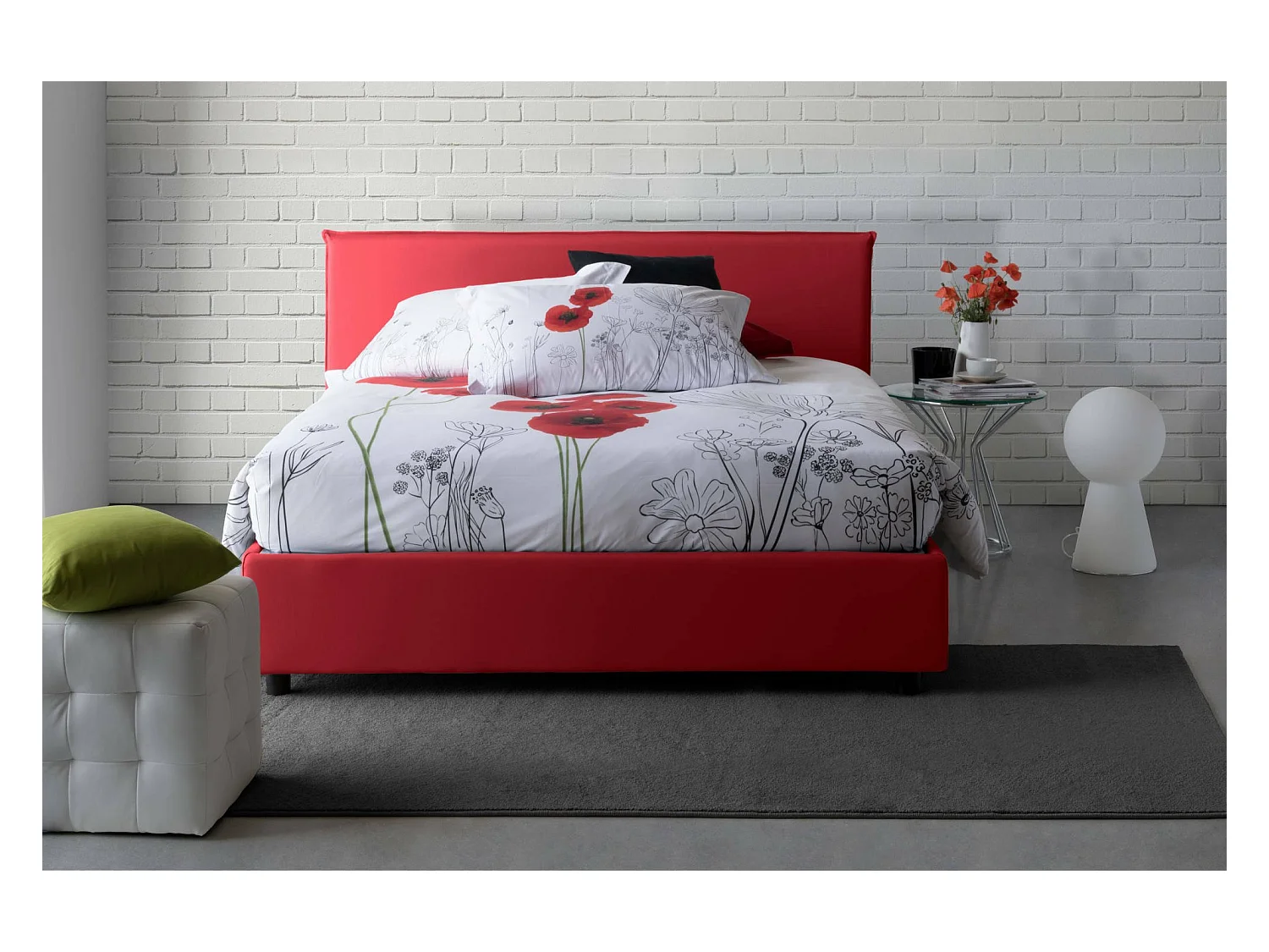 Lit double Dallegr, Lit coffre avec revêtement en tissu, 100% Made in Italy, Ouverture frontale, avec matelas 140x200 cm inclus, Rouge