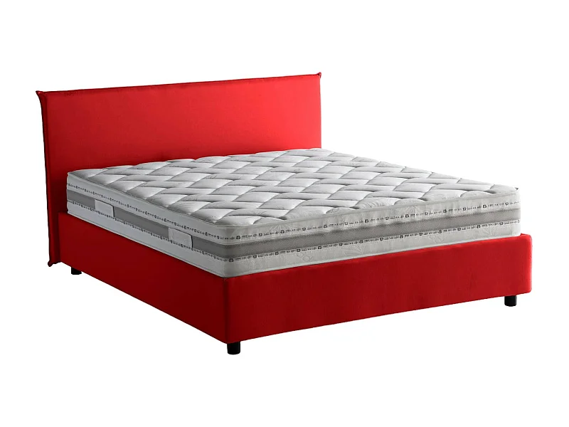 Lit double Dallegr, Lit coffre avec revêtement en tissu, 100% Made in Italy, Ouverture frontale, avec matelas 140x200 cm inclus, Rouge
