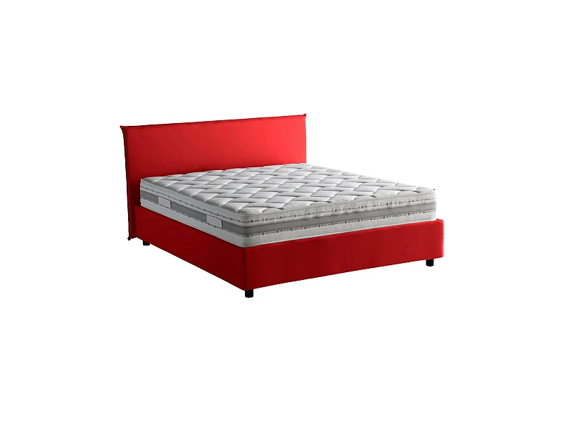Lit double Dallegr, Lit coffre avec revêtement en tissu, 100% Made in Italy, Ouverture frontale, avec matelas 140x200 cm inclus, Rouge